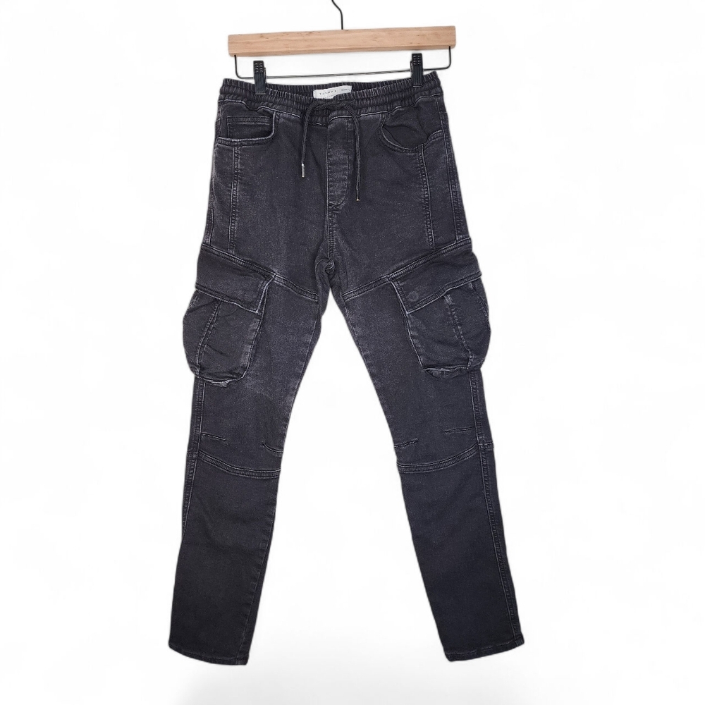 Topman Stretch Skinny Cargo Pants in Black Size 30x29.5